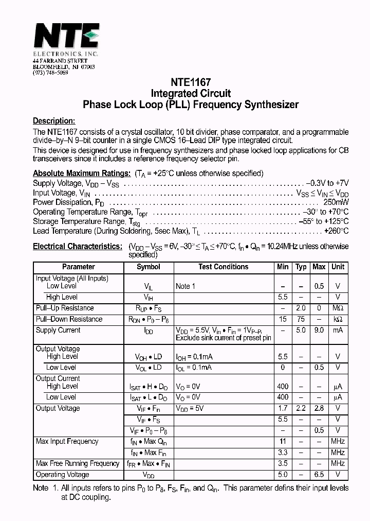 NTE1167_69689.PDF Datasheet