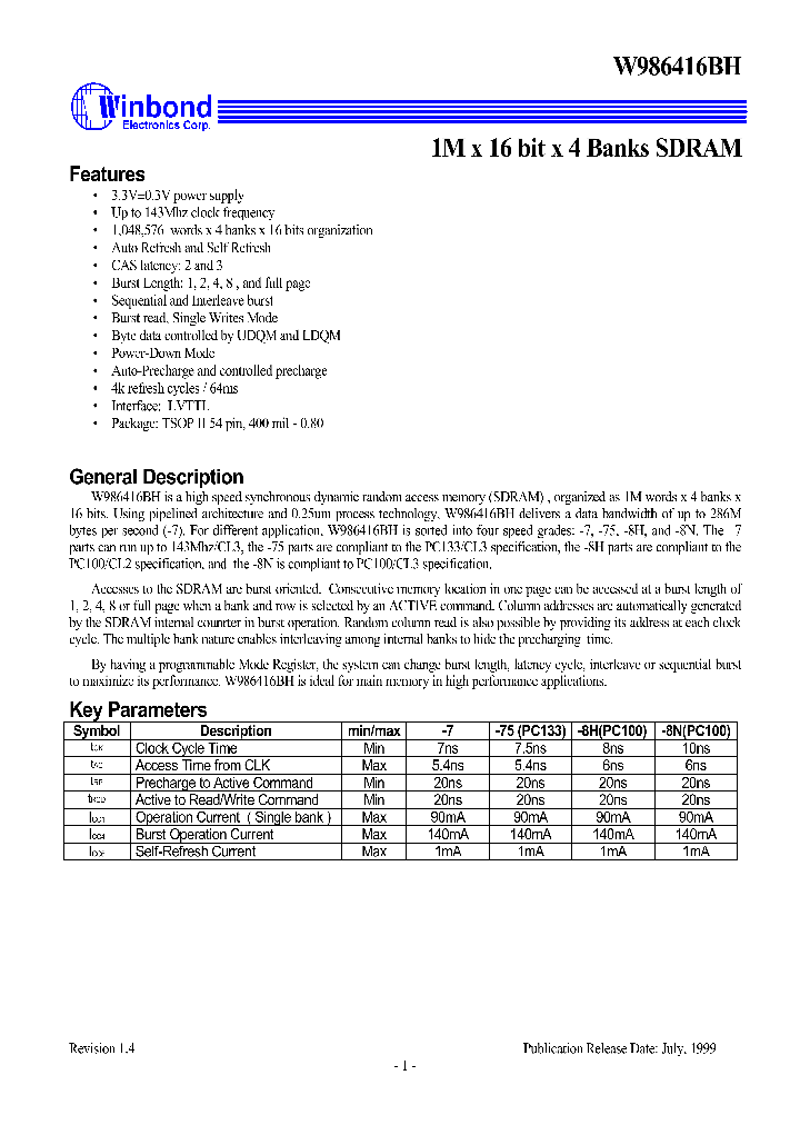 W986416BH_292176.PDF Datasheet