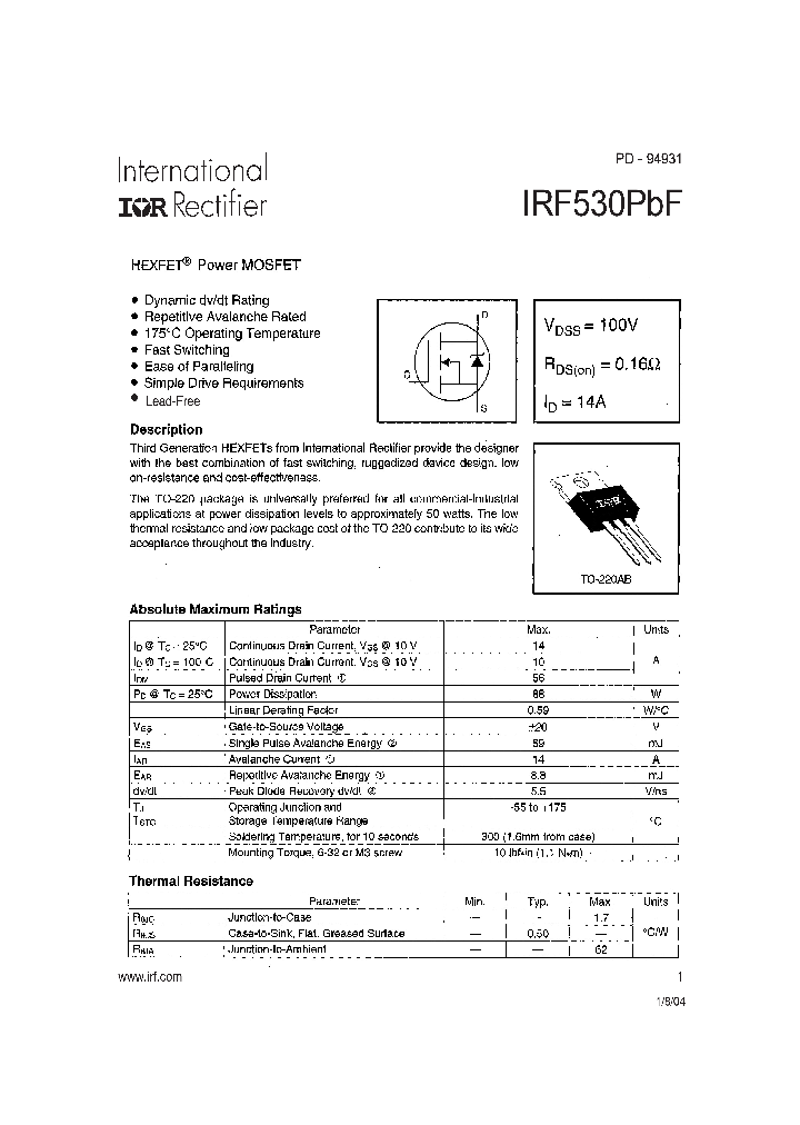 IRF530PBF_223419.PDF Datasheet