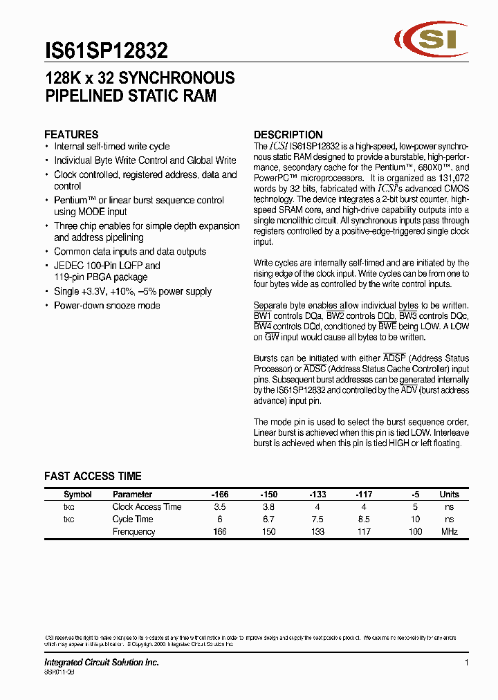 IS61SP12832_309271.PDF Datasheet