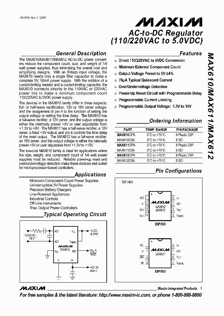 MAX610_335105.PDF Datasheet