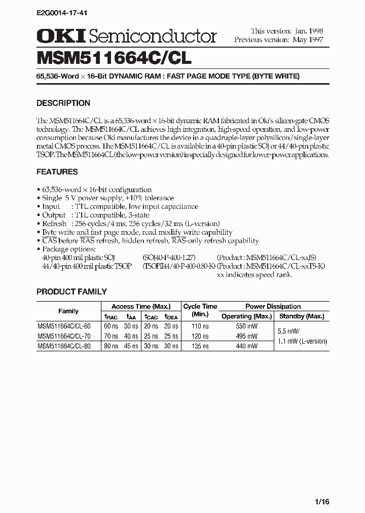 MSM511664CL_190036.PDF Datasheet