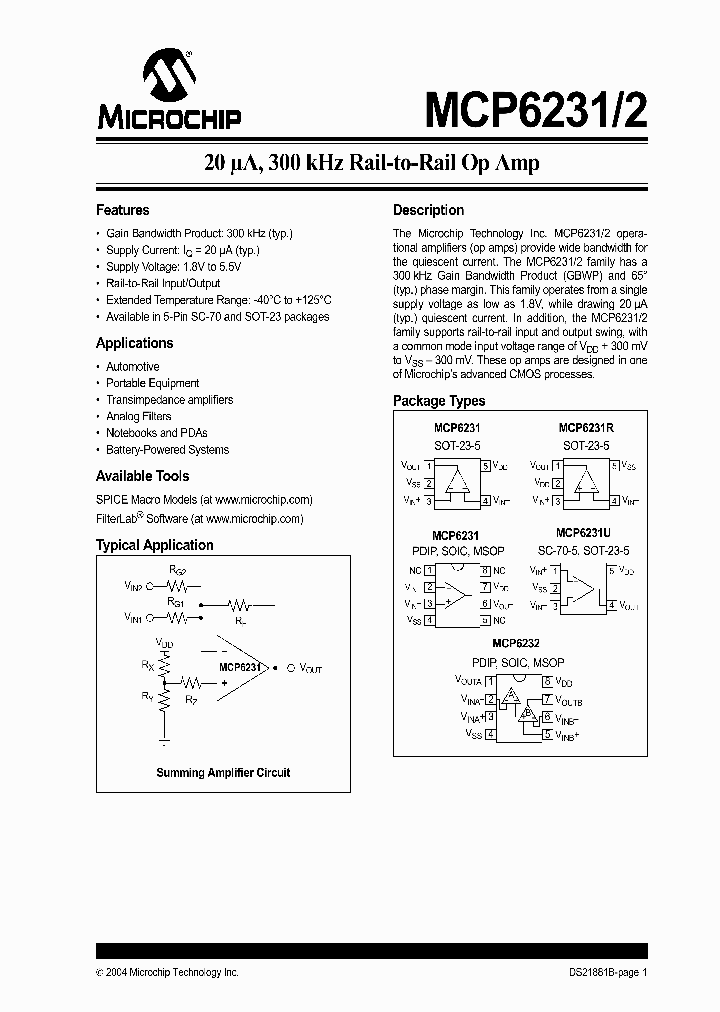 MCP6231-ELT_410617.PDF Datasheet