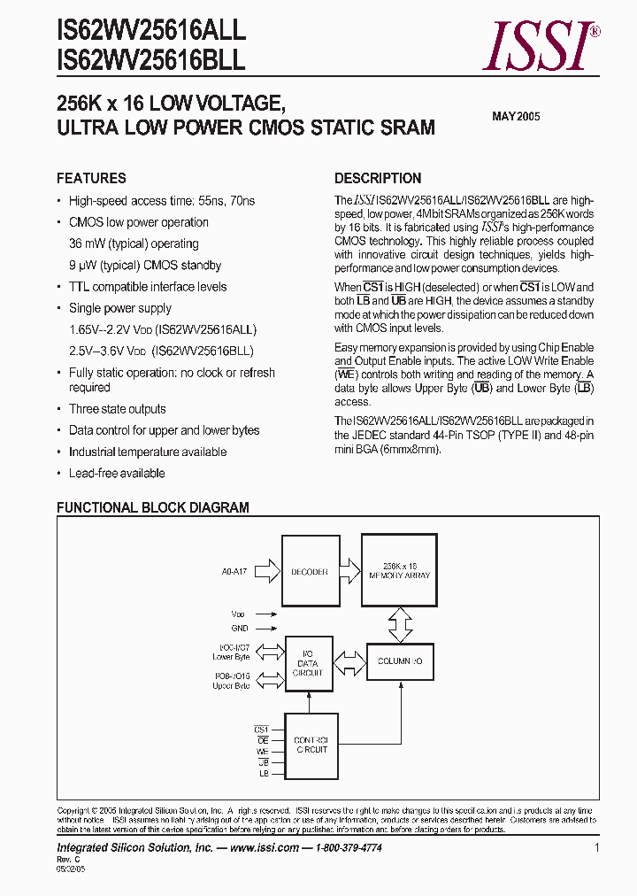 IS62WV25616ALL-70BI_460642.PDF Datasheet