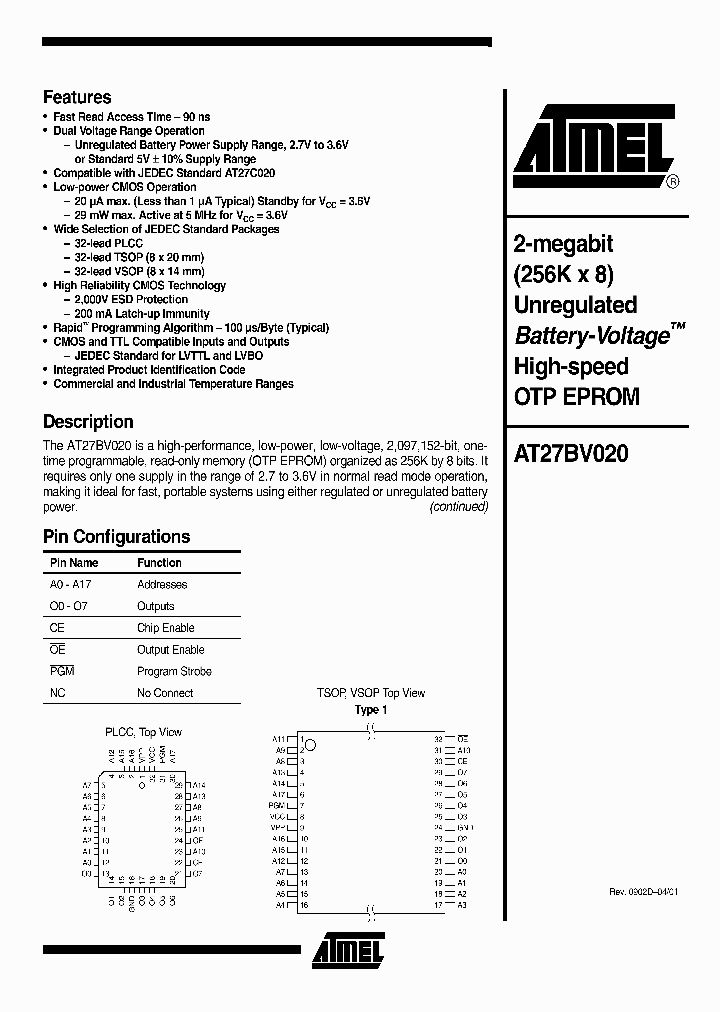 AT27BV020NBSP_522625.PDF Datasheet