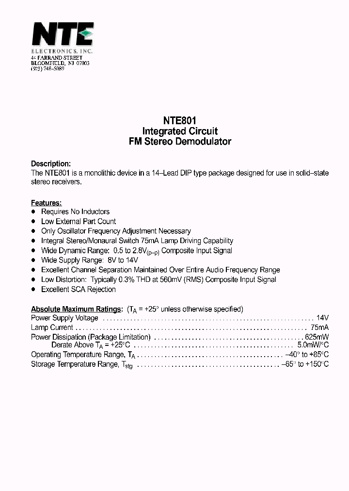 NTE801_489829.PDF Datasheet