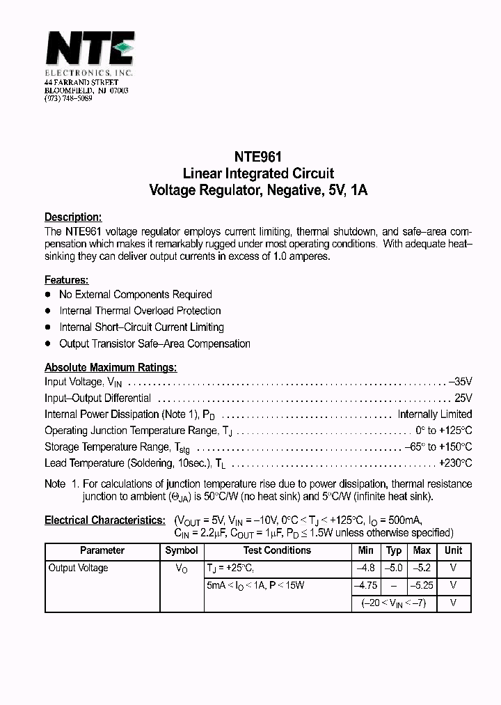 NTE961_1021183.PDF Datasheet