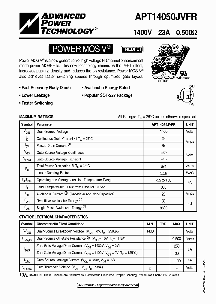 APT14050JVFR_1211352.PDF Datasheet