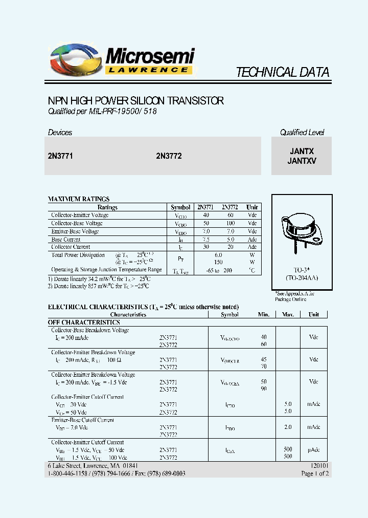 JANTX2N3772_1046905.PDF Datasheet