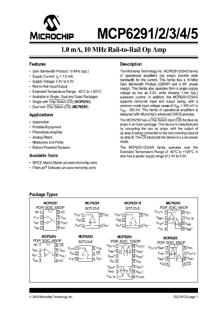 MCP6291RT_606101.PDF Datasheet