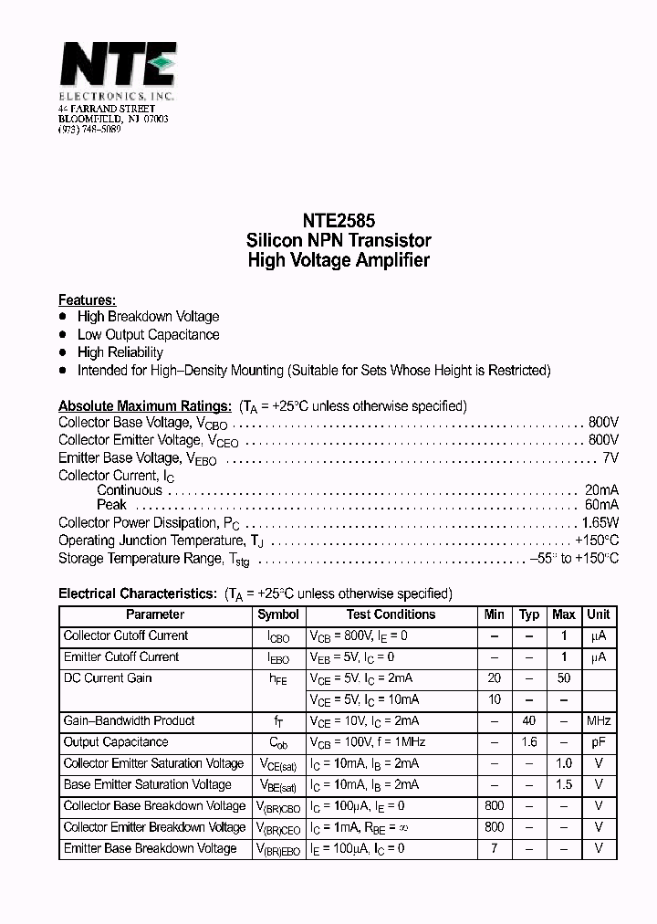 NTE2585_1182859.PDF Datasheet