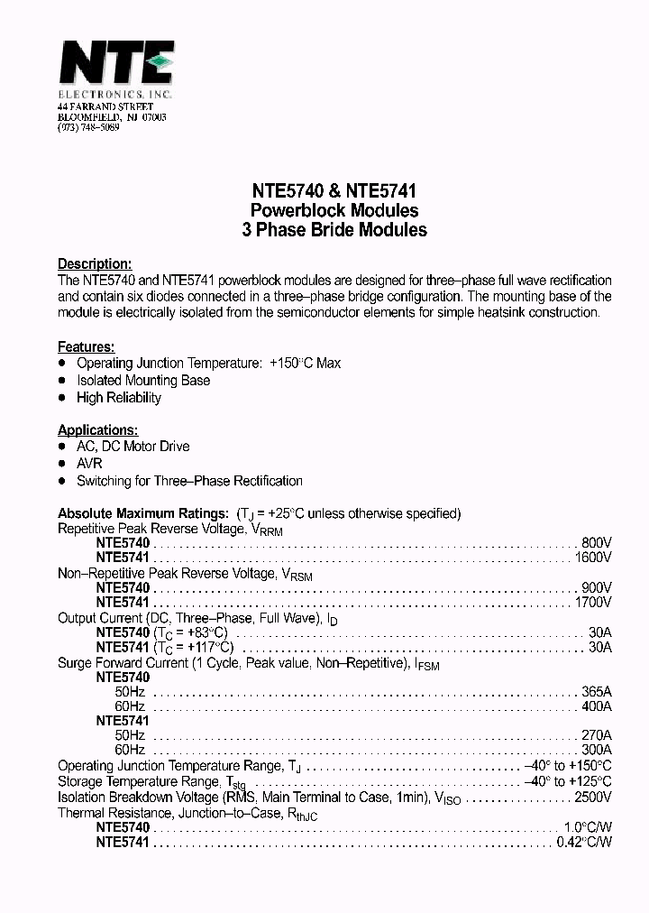 NTE5741_1291056.PDF Datasheet