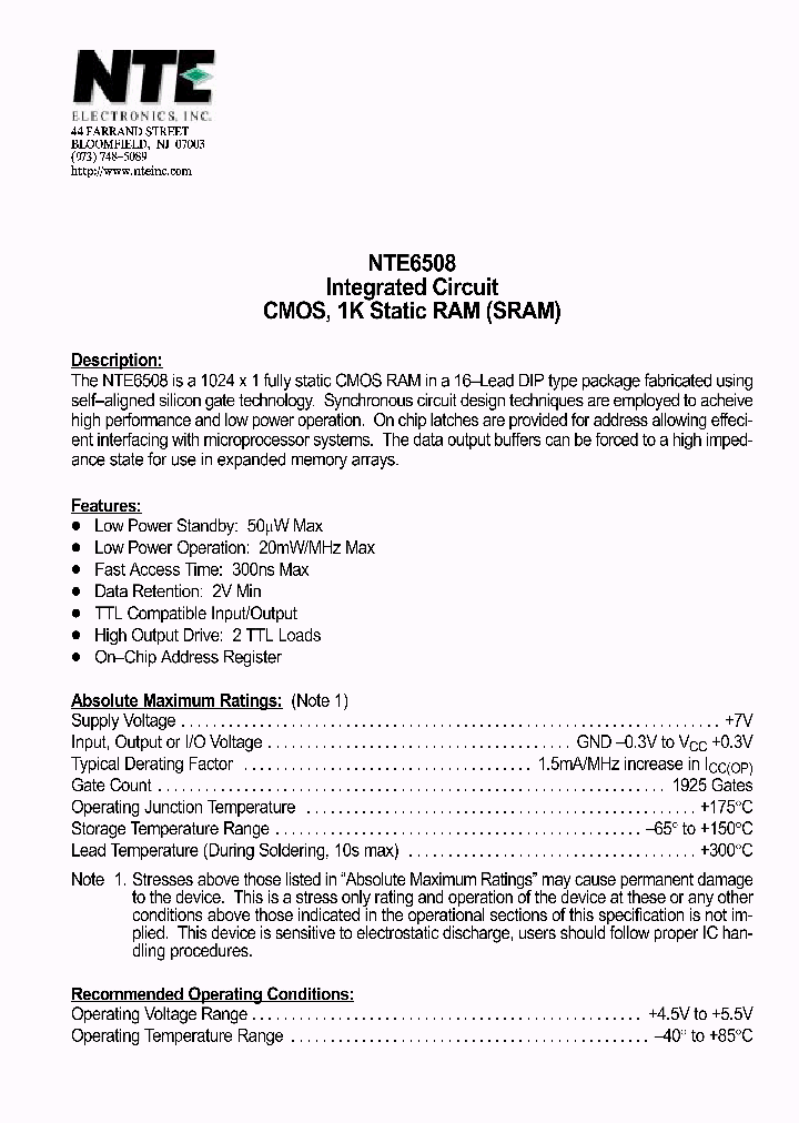 NTE6508_1291162.PDF Datasheet