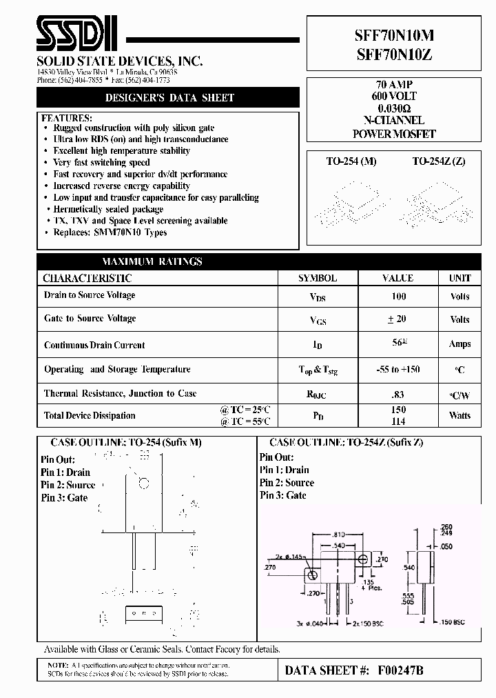 SFF70N10Z_1307515.PDF Datasheet