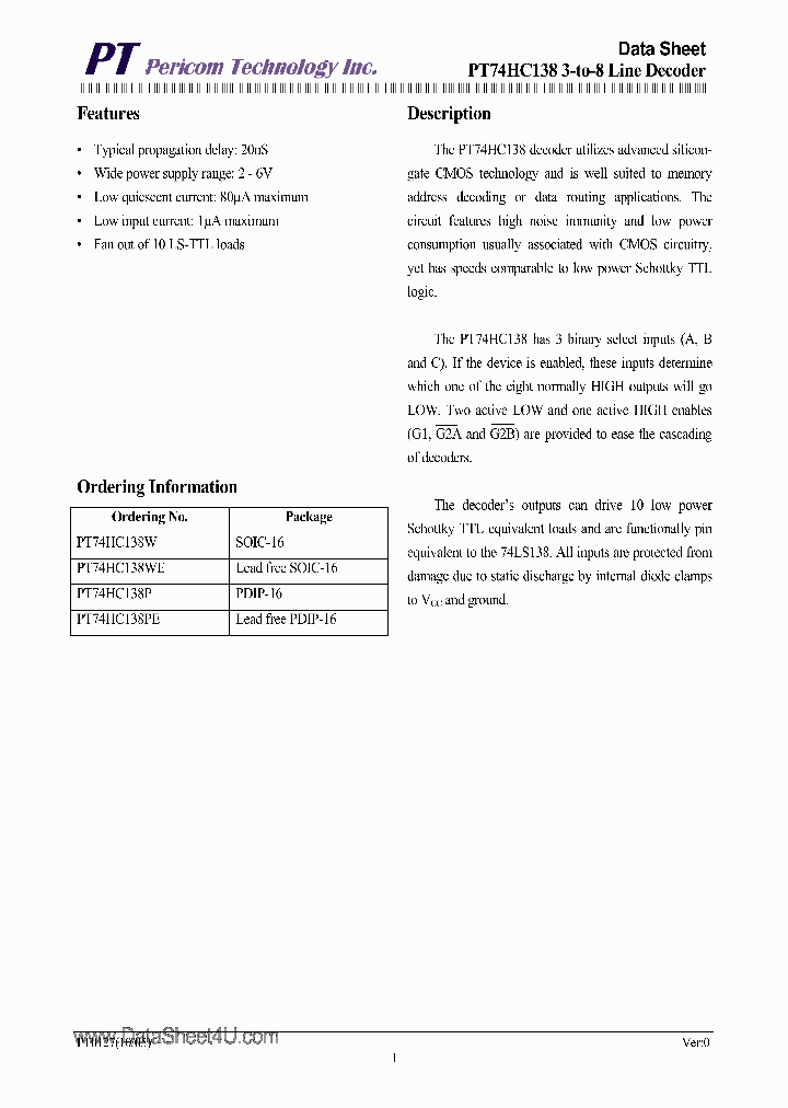 PT74HC138_4100611.PDF Datasheet