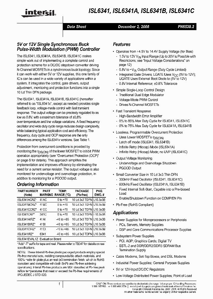 ISL6341ACRZ_4269945.PDF Datasheet