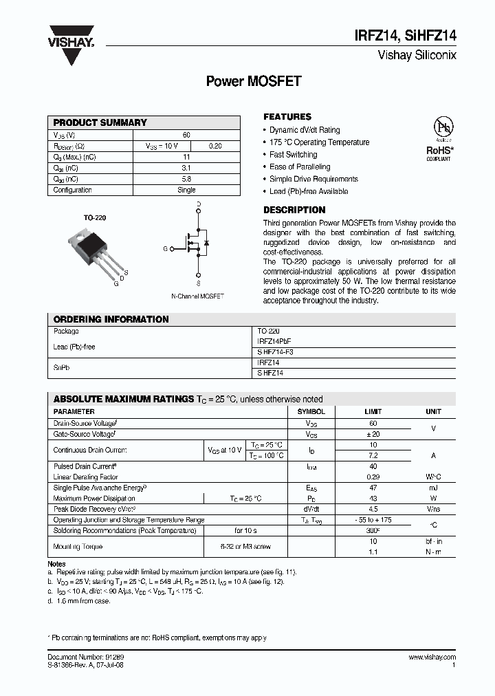 SIHFZ14-E3_4325046.PDF Datasheet