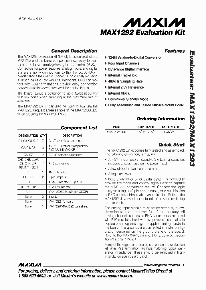 MAX1292EVKIT_990028.PDF Datasheet