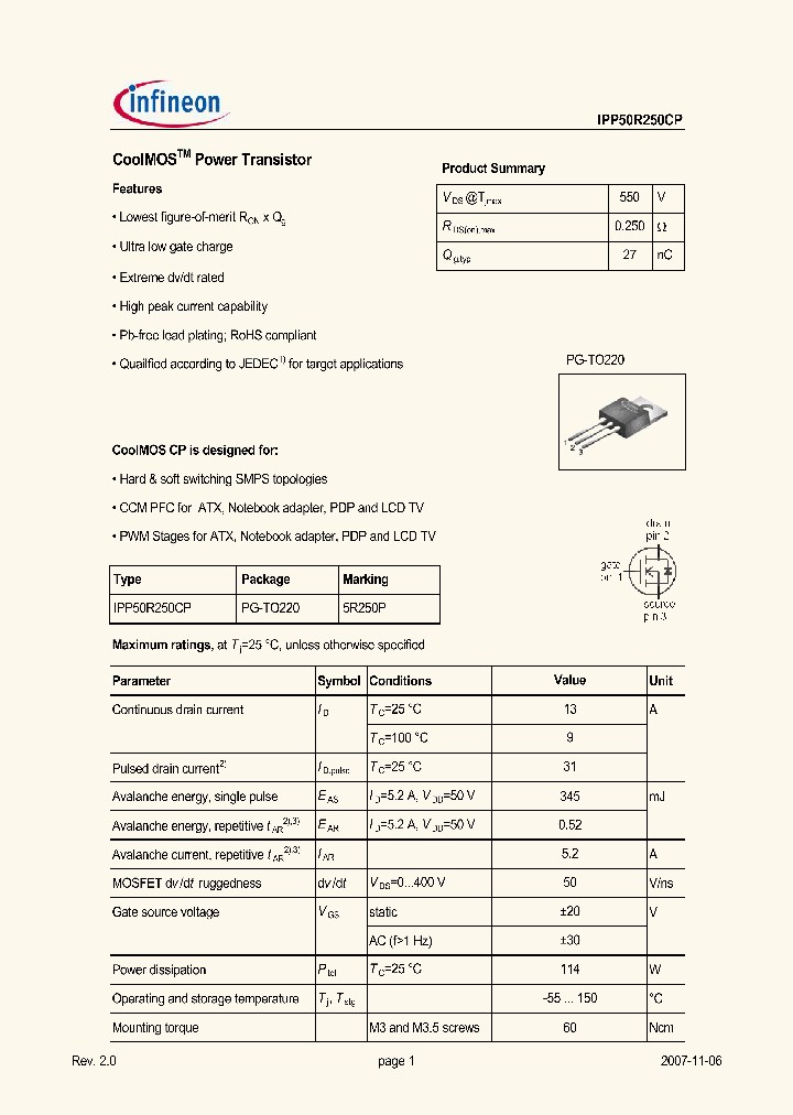 IPP50R250CP_5064360.PDF Datasheet