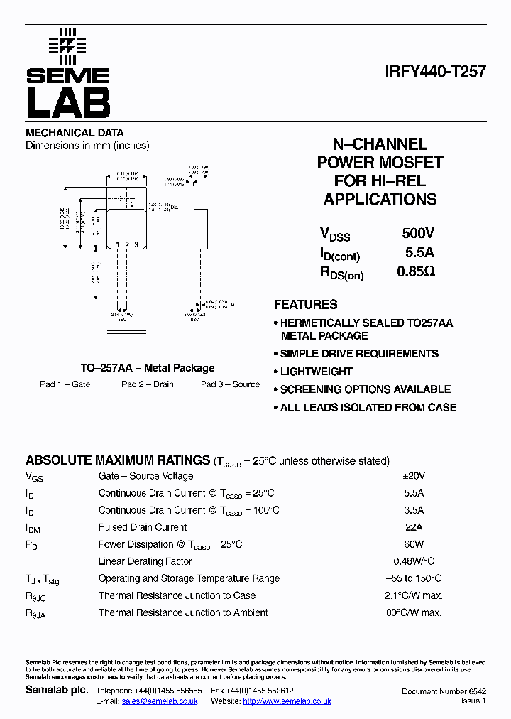 IRFY440-T257_742502.PDF Datasheet