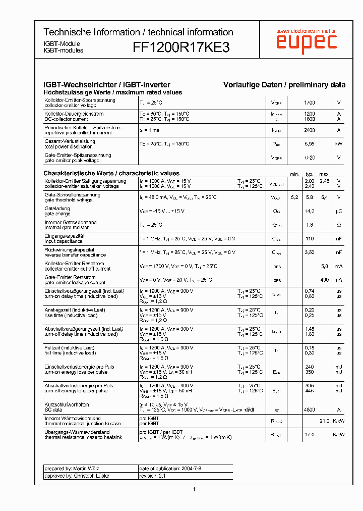 FF1200R17KE3_1197122.PDF Datasheet