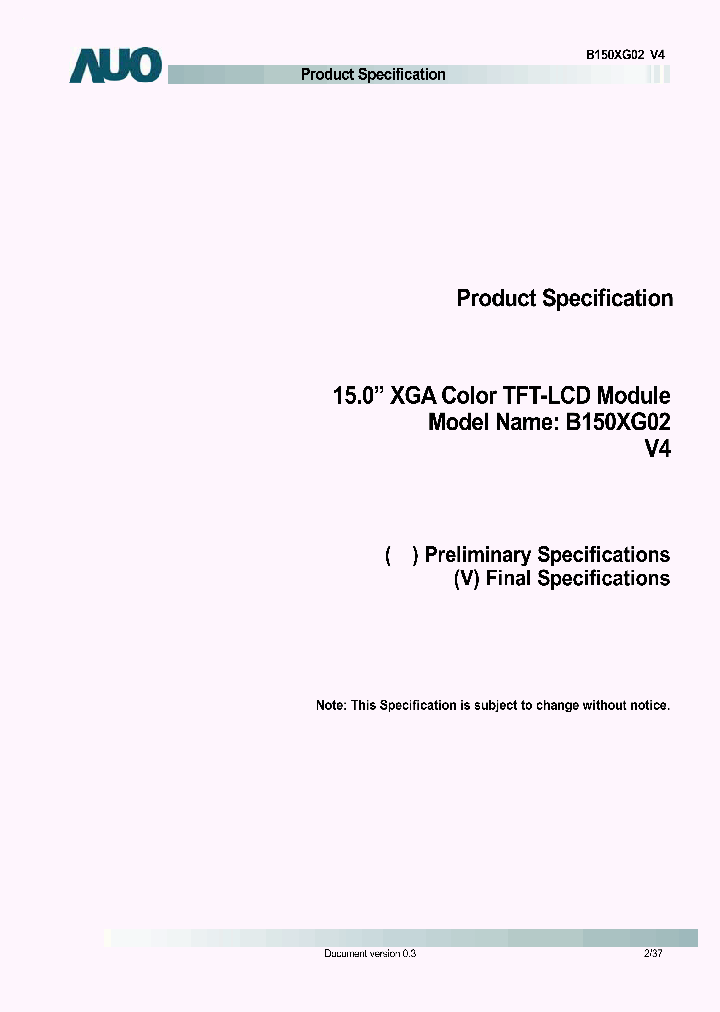 B150XG02V4_1572561.PDF Datasheet