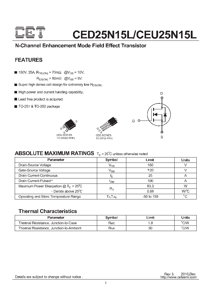 CED25N15L_2085984.PDF Datasheet