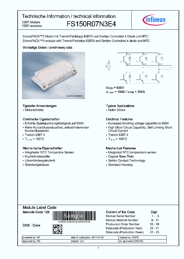 FS150R07N3E4_2125905.PDF Datasheet