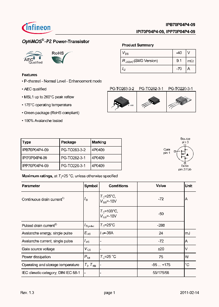 IPP70P04P4-09_4258365.PDF Datasheet