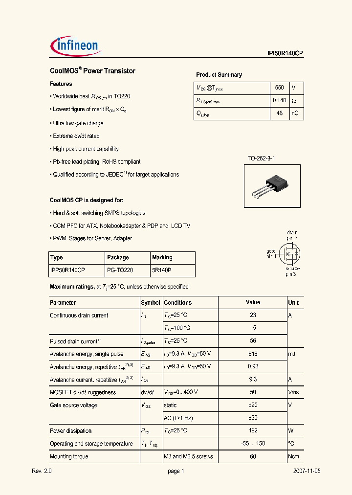 IPI50R140CP_4375373.PDF Datasheet