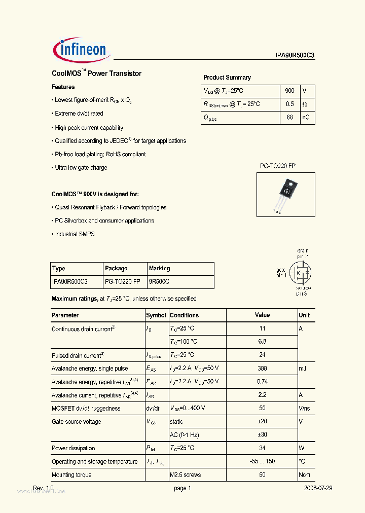 IPA90R500C3_4544739.PDF Datasheet