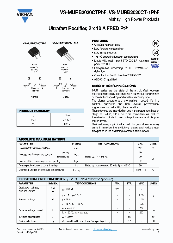 VS-MURB2020CT-1PBF_4591290.PDF Datasheet