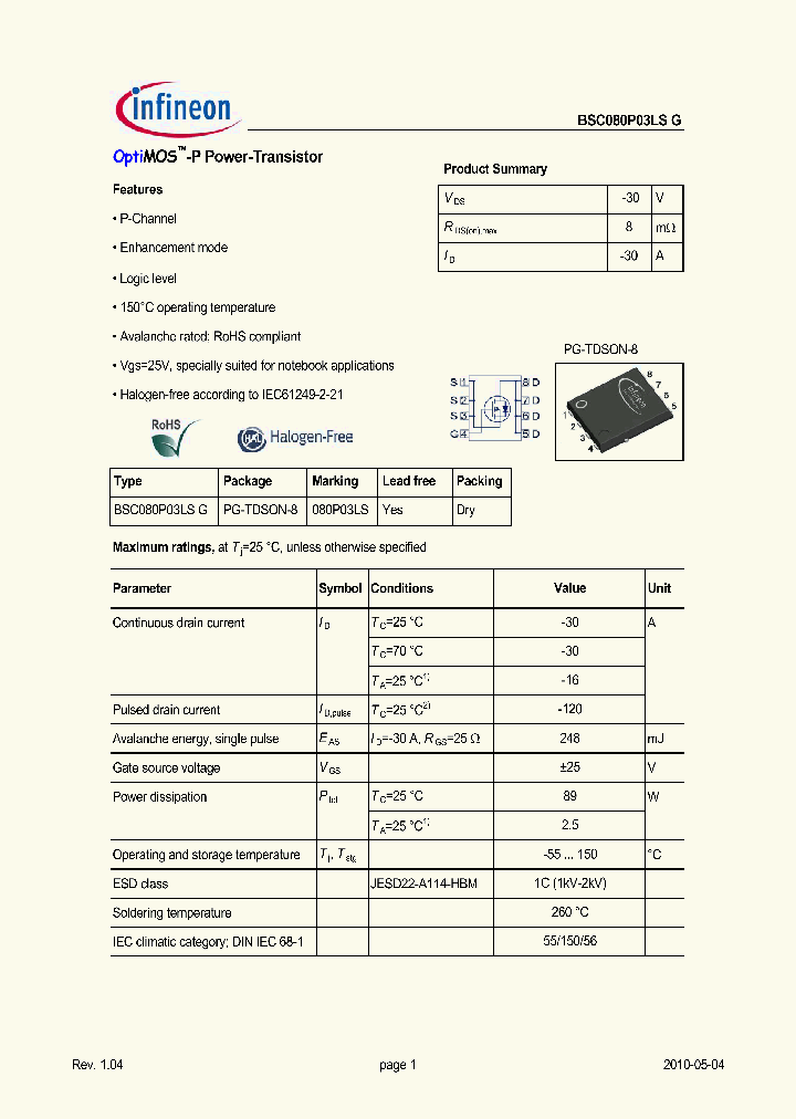 BSC080P03LSG_5408568.PDF Datasheet