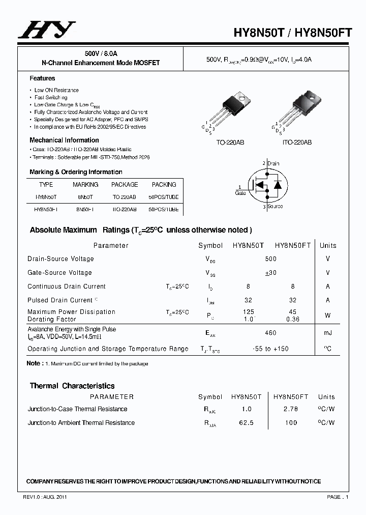 HY8N50FT_6604131.PDF Datasheet