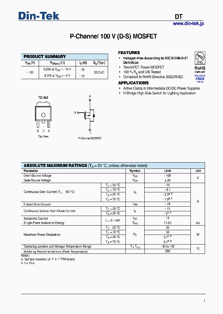 DTU15P10_6927615.PDF Datasheet