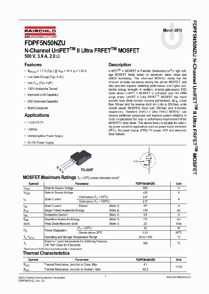 FDPF5N50NZU_6950150.PDF Datasheet