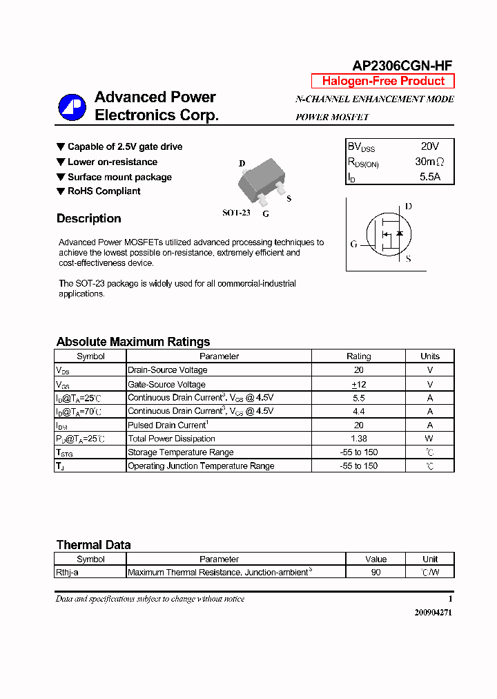 AP2306CGN-HF_6994282.PDF Datasheet