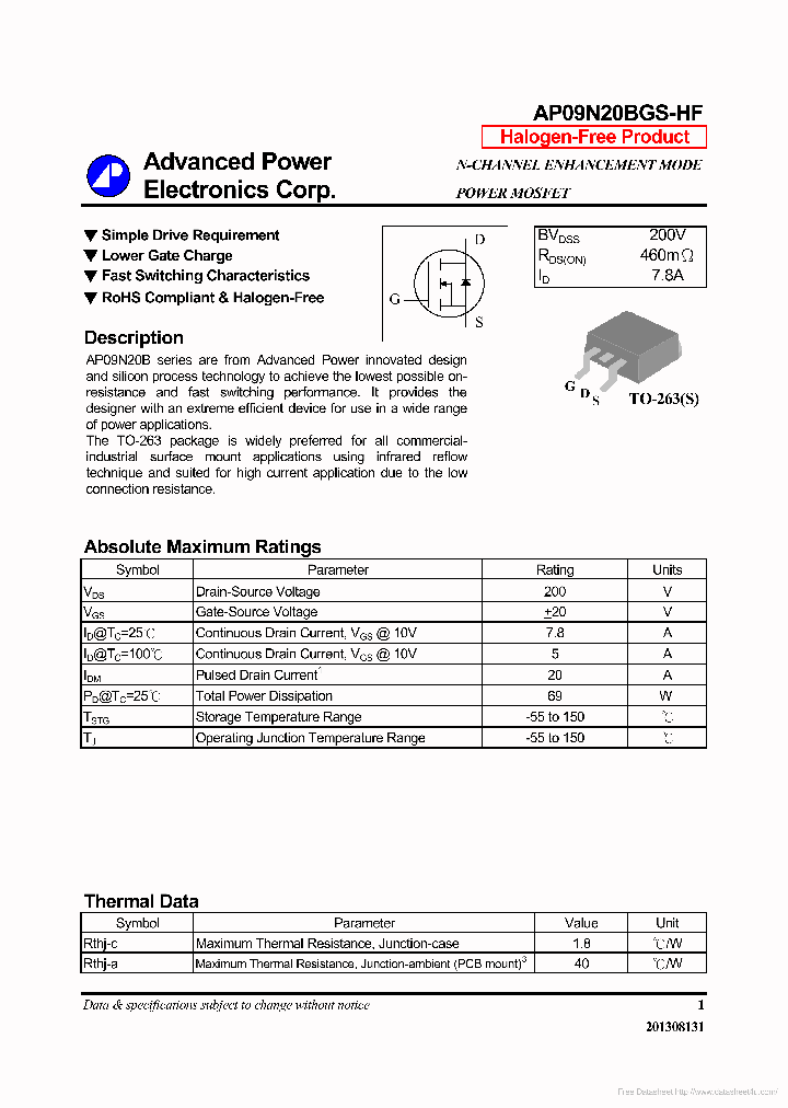 AP09N20BGS-HF_7299586.PDF Datasheet