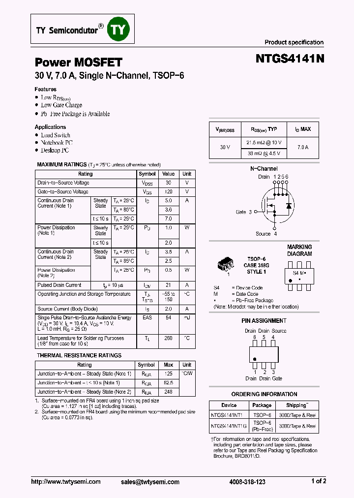 NTGS4141NT1G_7518215.PDF Datasheet