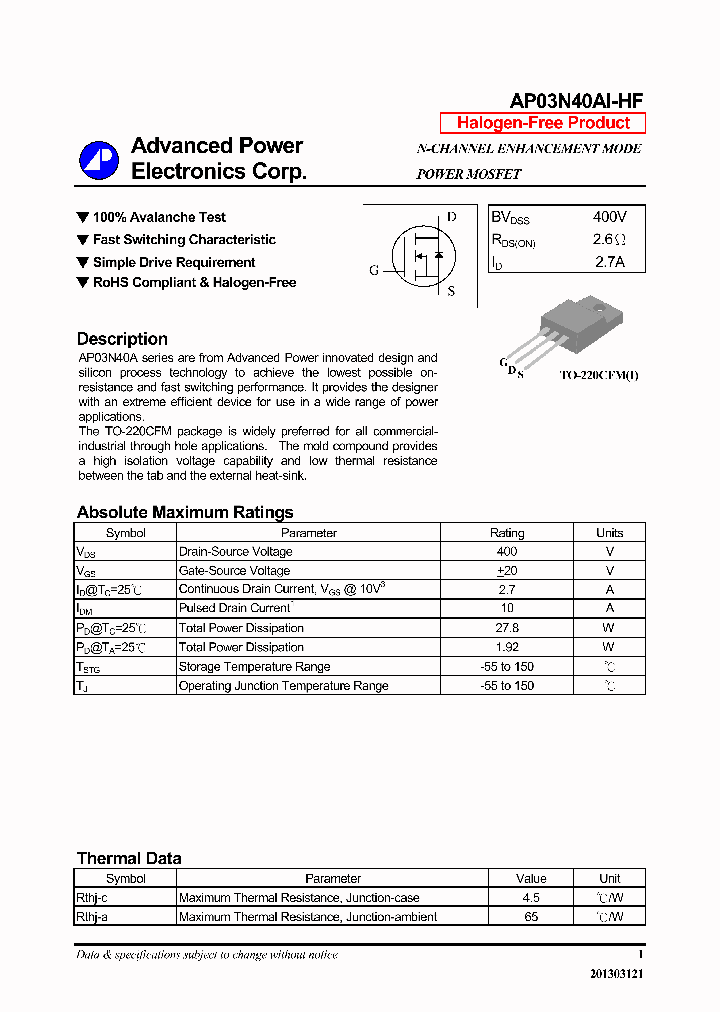 AP03N40AI-HF_7611250.PDF Datasheet