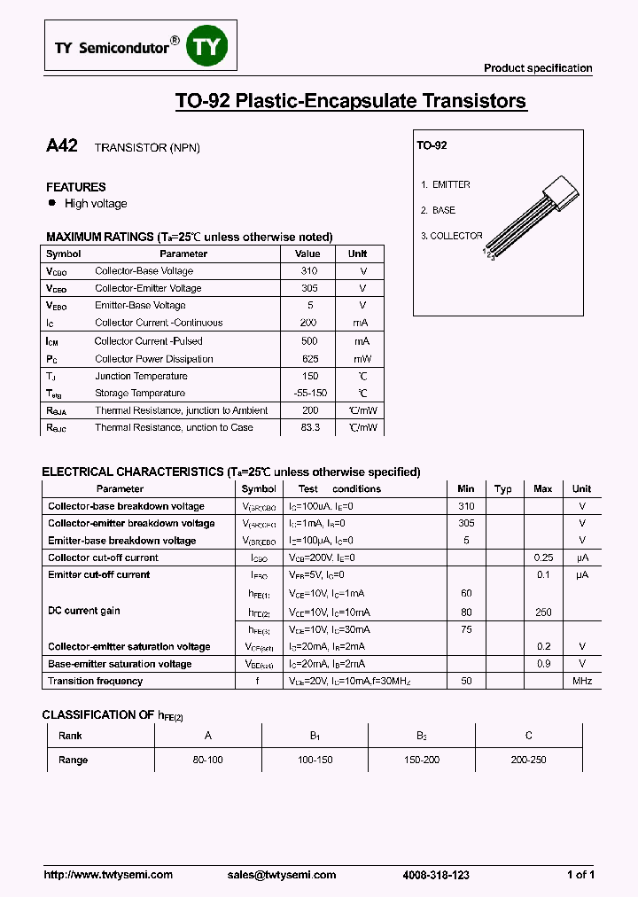 A42-TO92_7653200.PDF Datasheet
