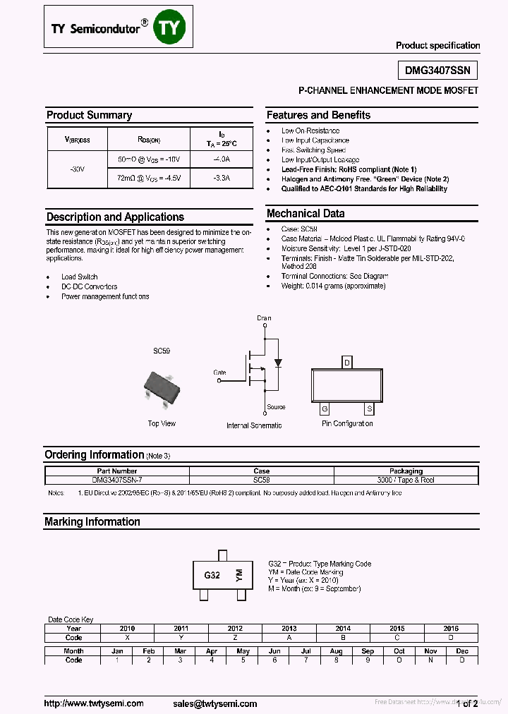 DMG3407SSN_7684275.PDF Datasheet