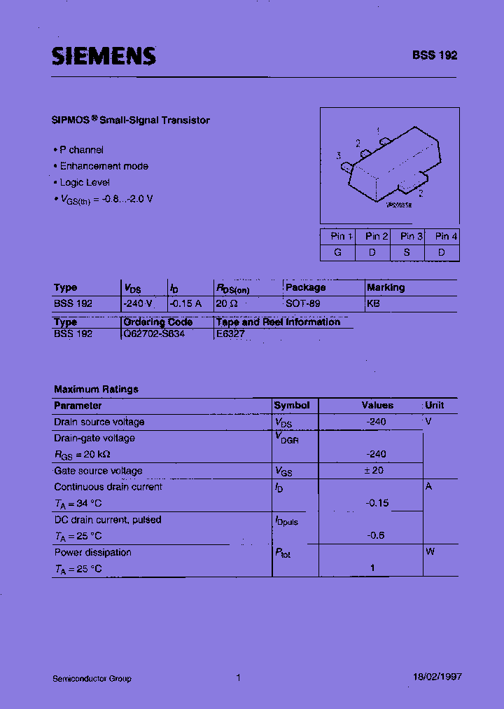 BSS192E6327_7856445.PDF Datasheet