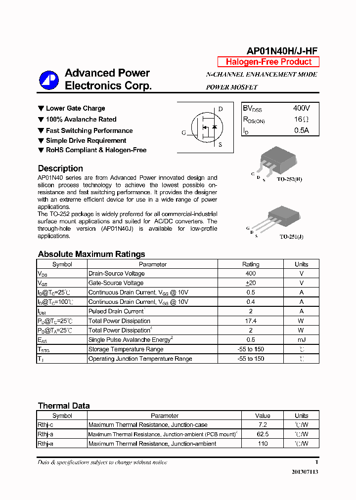 AP01N40H-HF_7863694.PDF Datasheet