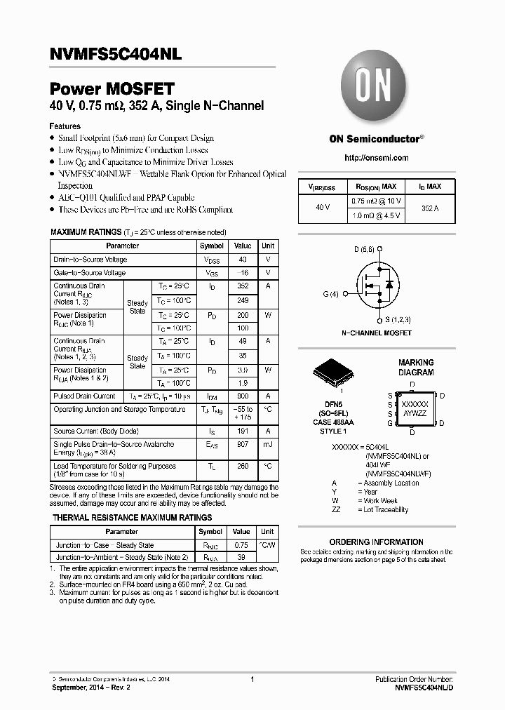 NVMFS5C404NLWFT1G_8370193.PDF Datasheet