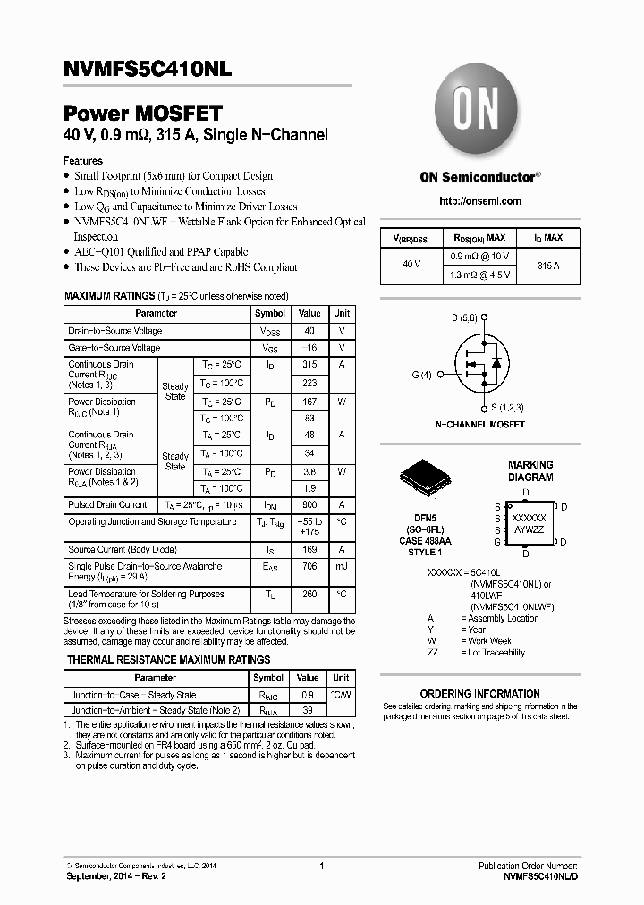 NVMFS5C410NLWFT1G_8370195.PDF Datasheet