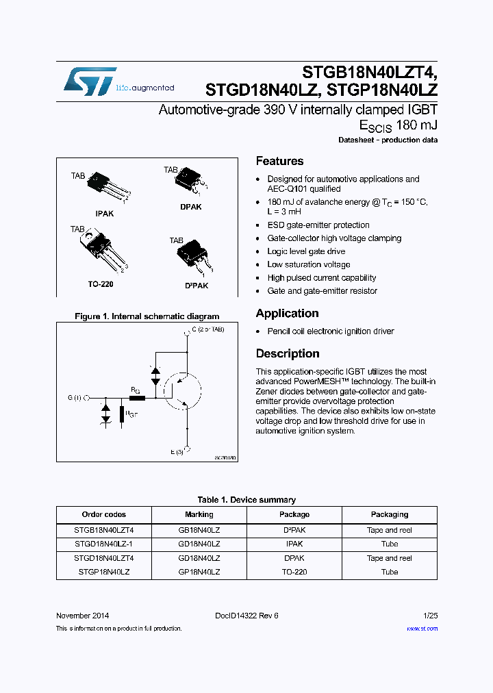 GD18N40LZ Datasheet (PDF) - STMicroelectronics