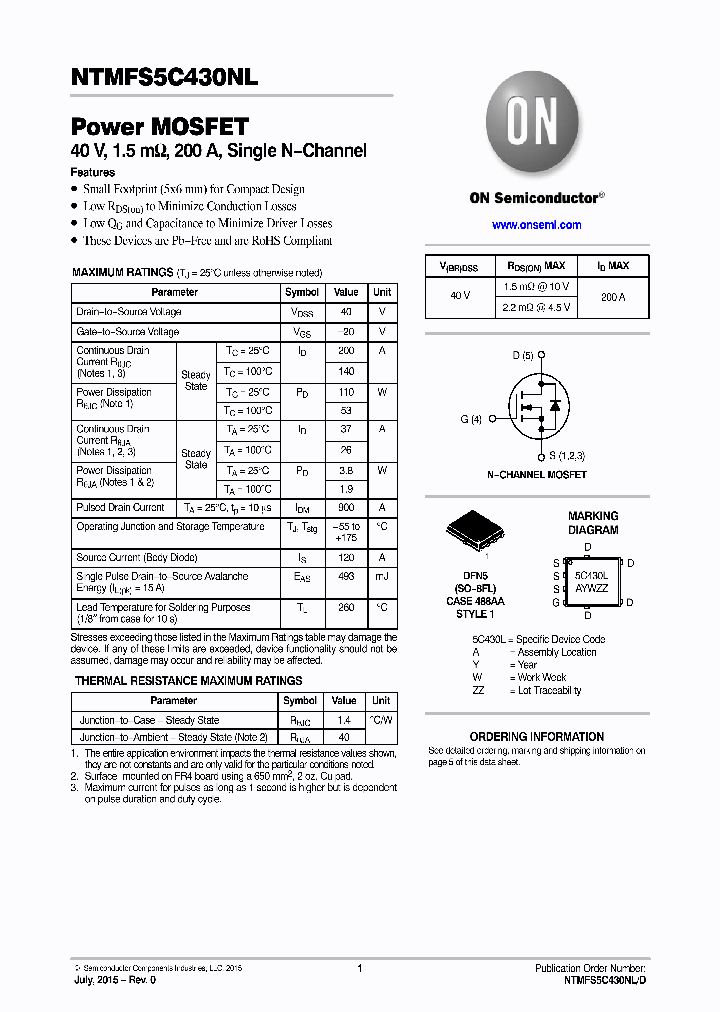 NTMFS5C430NLT3G_8601509.PDF Datasheet