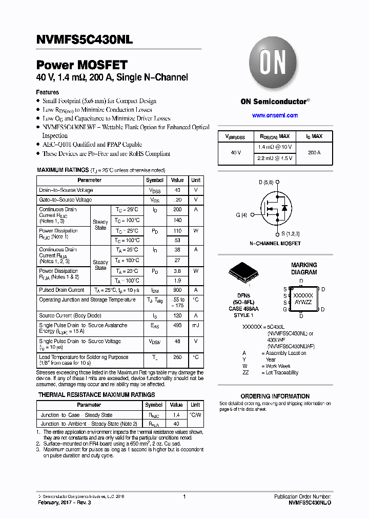 NVMFS5C430NLT1G_8889148.PDF Datasheet