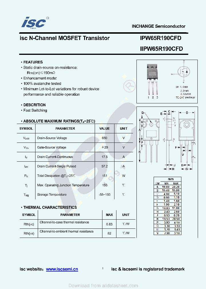 IIPW65R190CFD_9014765.PDF Datasheet